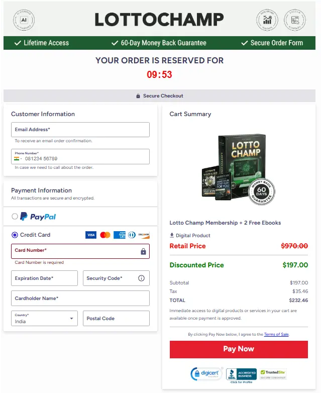 Lotto Champ order page